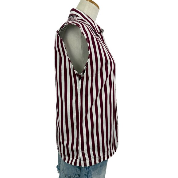 Lafayette 148 Women's 8 Top Sleeveless Button-Up Shirt Vertical Stripe Pocket - Picture 3 of 11